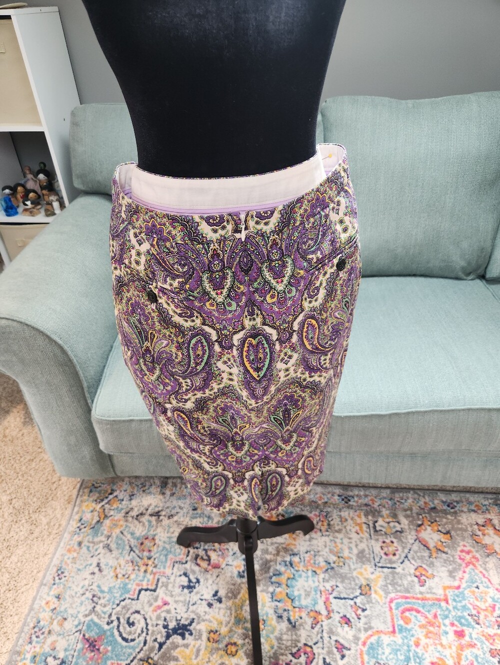 J Crew Purple Paisley Pencil Skirt Yellow & Grewn AccentsSize 12 Great Condition - Picture 7 of 11